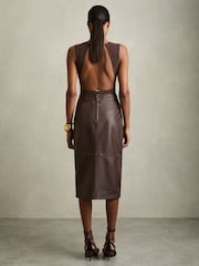Reiss Burgundy Miley Leather Pencil Skirt - Image 4 of 6