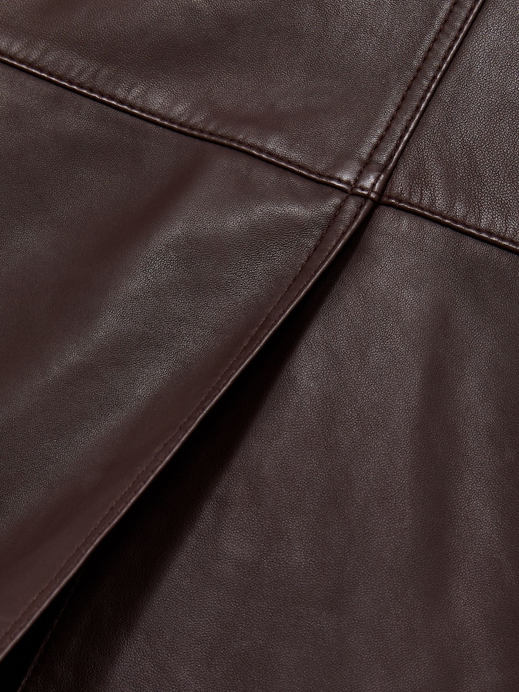 Reiss Burgundy Miley Leather Pencil Skirt - Image 6 of 6