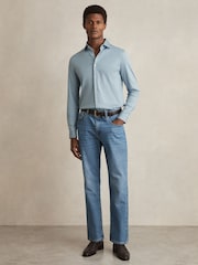 Reiss Soft Blue Duke Cotton-Jersey Button-Through Shirt - Image 1 of 6