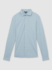 Reiss Soft Blue Duke Cotton-Jersey Button-Through Shirt - Image 2 of 6