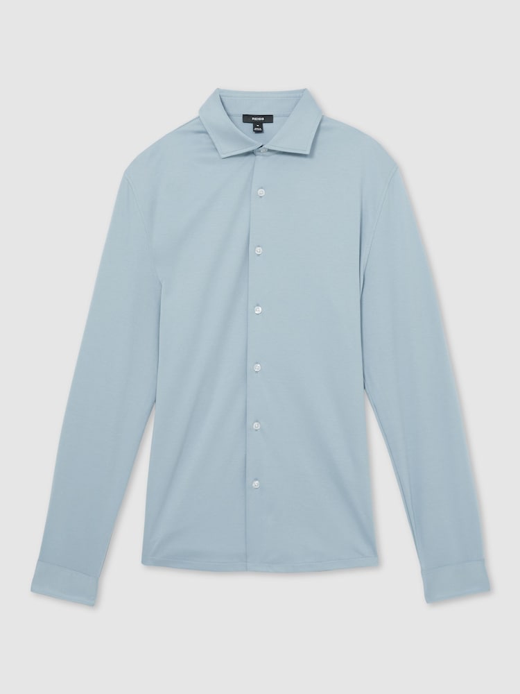 Reiss Soft Blue Duke Cotton-Jersey Button-Through Shirt - Image 2 of 6