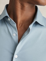 Reiss Soft Blue Duke Cotton-Jersey Button-Through Shirt - Image 3 of 6