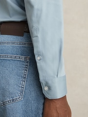 Reiss Soft Blue Duke Cotton-Jersey Button-Through Shirt - Image 4 of 6