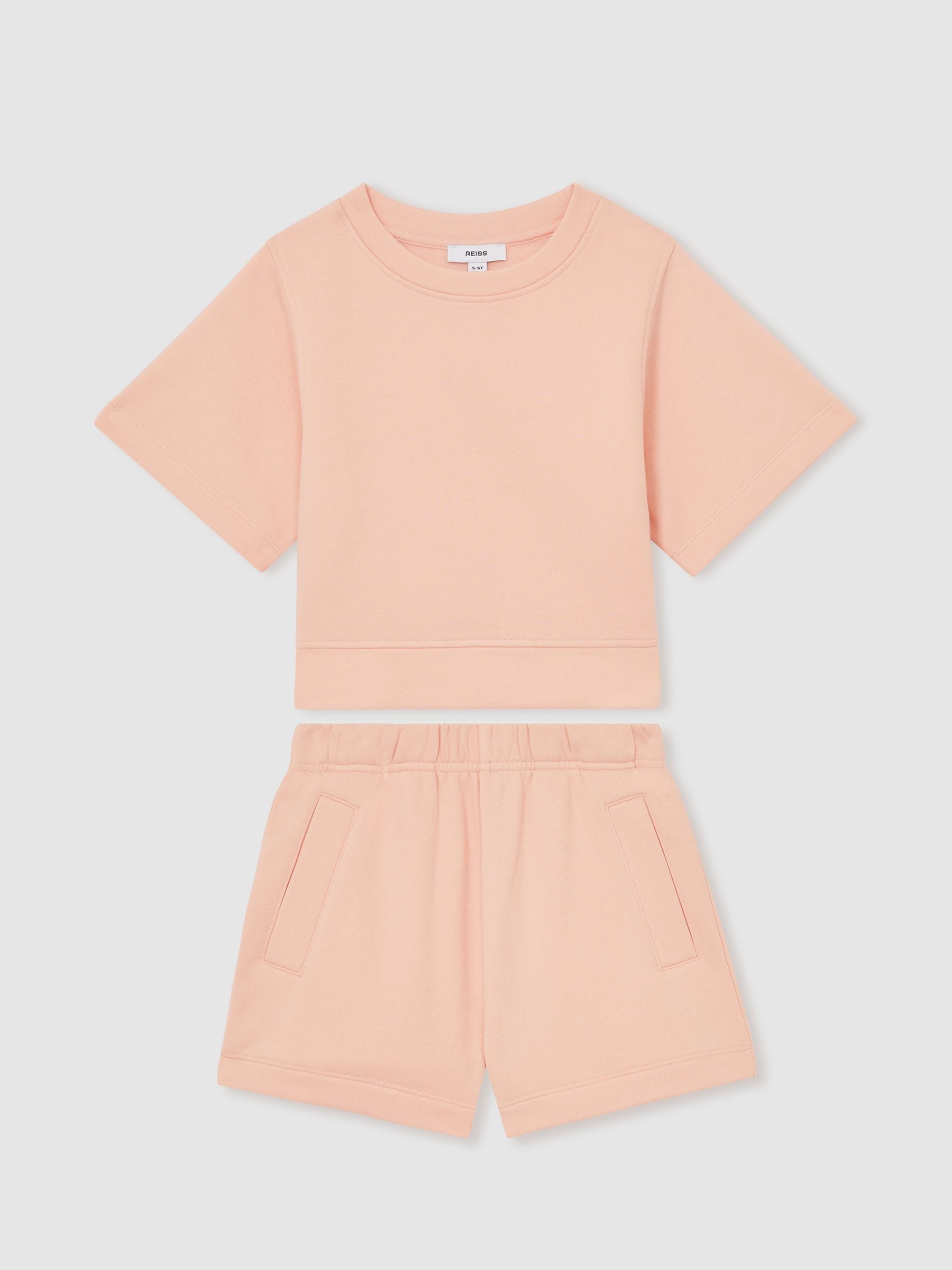REISS PEACH COTTON-BLEND SWEATSHIRT AND SHORTS SET