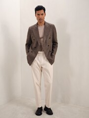 Reiss Dark Brown Ramsay Slim Fit Linen Double-Breasted Check Blazer - Image 3 of 9