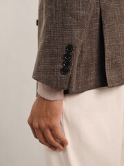 Reiss Dark Brown Ramsay Slim Fit Linen Double-Breasted Check Blazer - Image 5 of 9