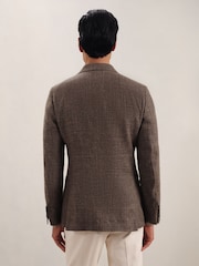Reiss Dark Brown Ramsay Slim Fit Linen Double-Breasted Check Blazer - Image 6 of 9