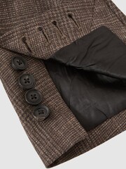 Reiss Dark Brown Ramsay Slim Fit Linen Double-Breasted Check Blazer - Image 8 of 9