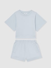 Reiss Blue Meg Cotton-Blend Sweatshirt And Shorts Set - Image 1 of 5