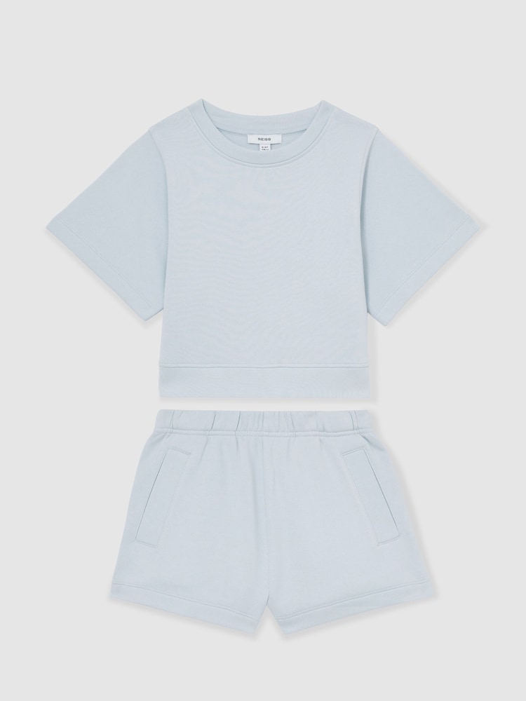 Reiss Blue Meg Cotton-Blend Sweatshirt And Shorts Set - Image 1 of 5