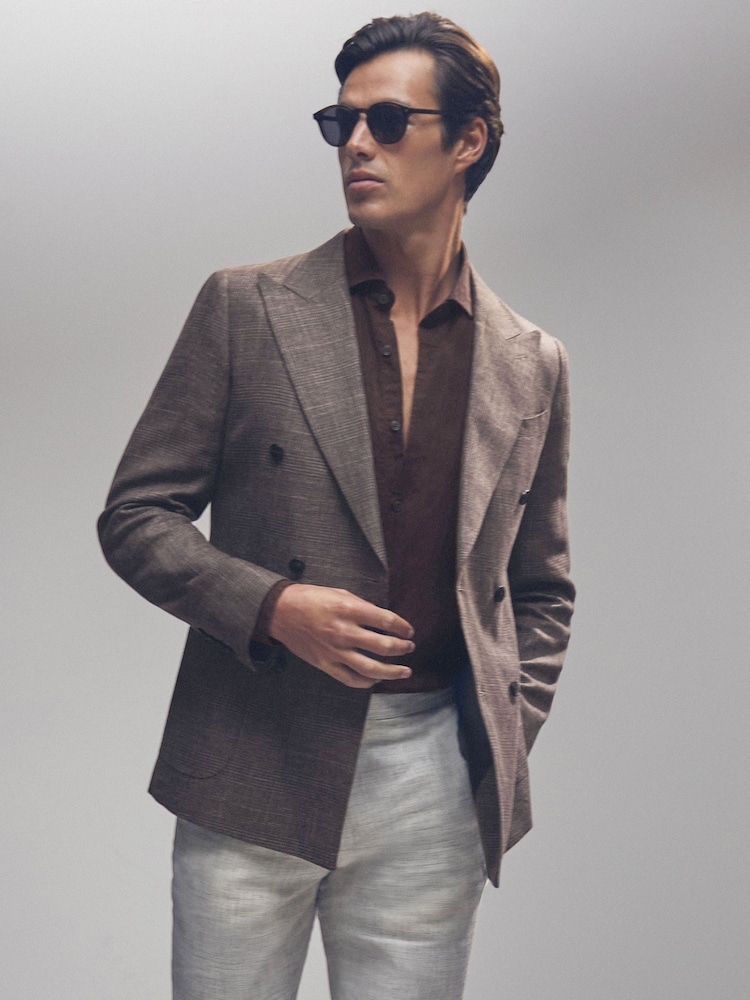 Reiss Dark Brown Ruban Linen Button-Through Shirt - Image 5 of 6