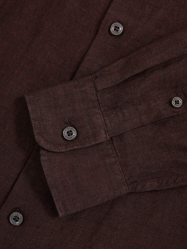 Reiss Dark Brown Ruban Linen Button-Through Shirt - Image 6 of 6 Reiss Dark Brown Ruban Linen Button-Through Shirt - Image 6 of 6