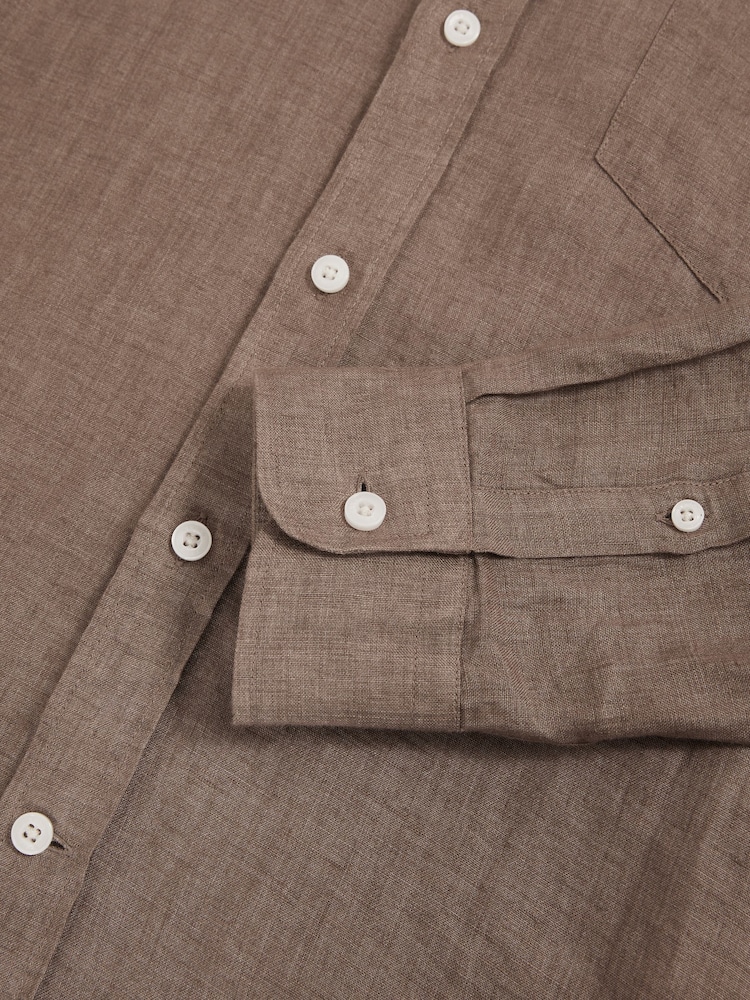 Reiss Light Taupe Brown Queens Linen Button-Through Shirt - Image 6 of 6