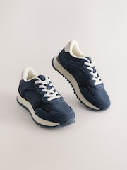 Navy Blue Elastic Lace Trainers - Image 1 of 5