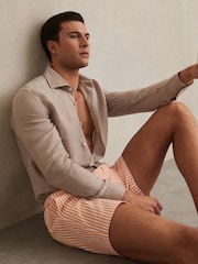 Reiss Orange/White Bay Seersucker Stripe Swim Shorts - Image 1 of 6