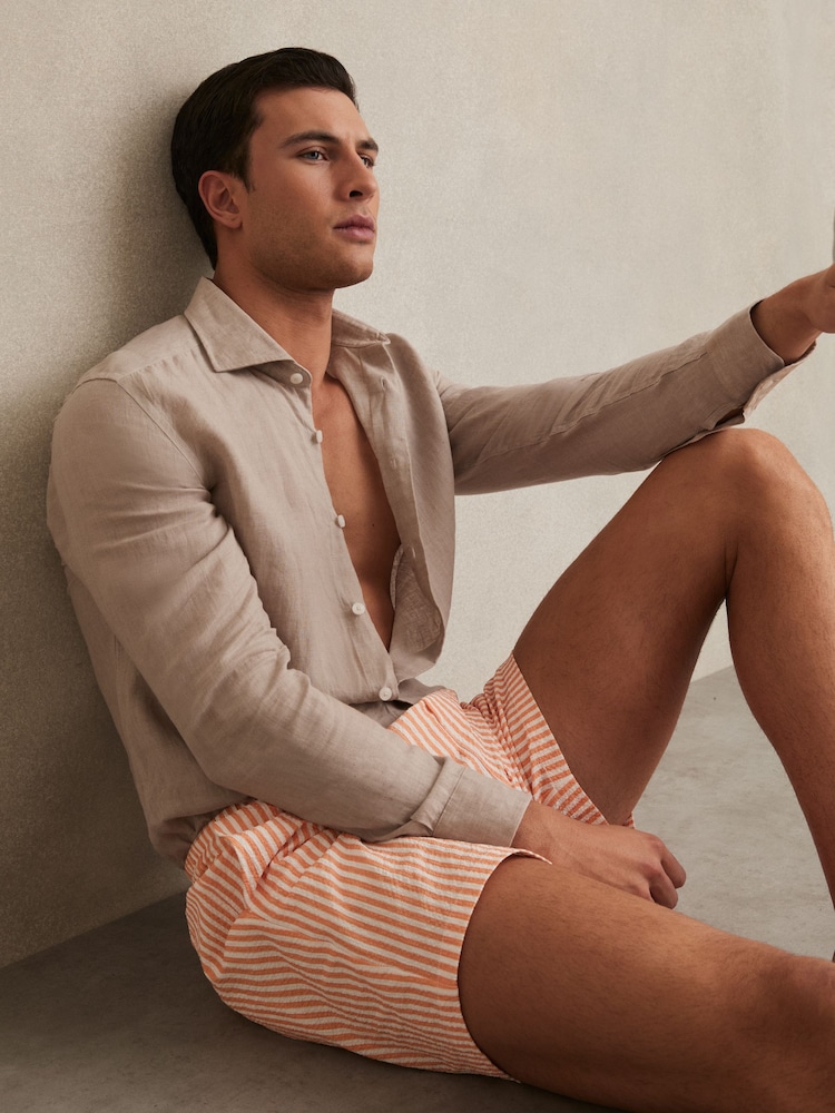 Reiss Orange/White Bay Seersucker Stripe Swim Shorts - Image 1 of 6