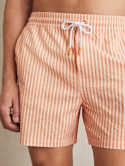 Reiss Orange/White Bay Seersucker Stripe Swim Shorts - Image 4 of 6