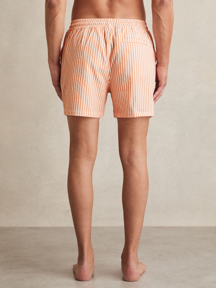 Reiss Orange/White Bay Seersucker Stripe Swim Shorts - Image 5 of 6