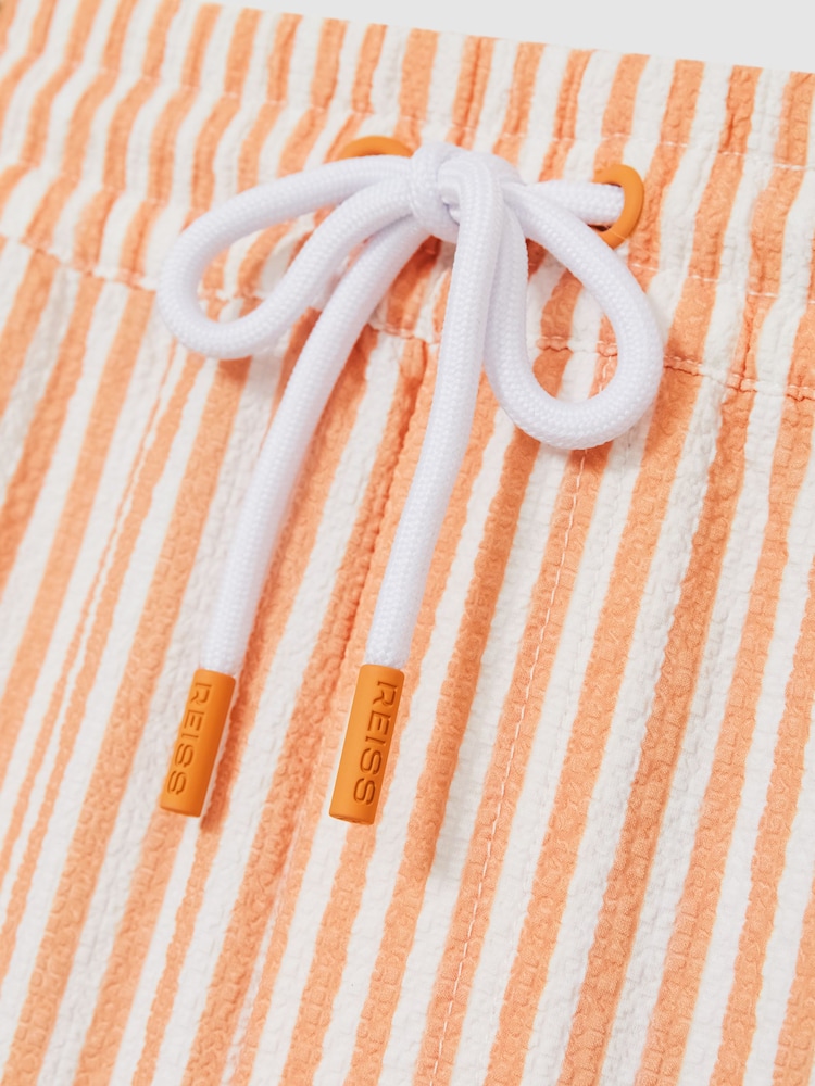 Reiss Orange/White Bay Seersucker Stripe Swim Shorts - Image 6 of 6
