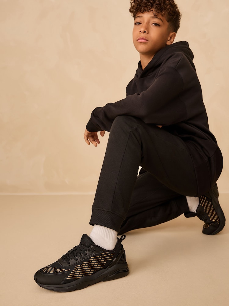 Black/Gold Standard Fit (F) Elastic Lace Trainers - Image 2 of 7 Black/Gold Standard Fit (F) Elastic Lace Trainers - Image 2 of 7