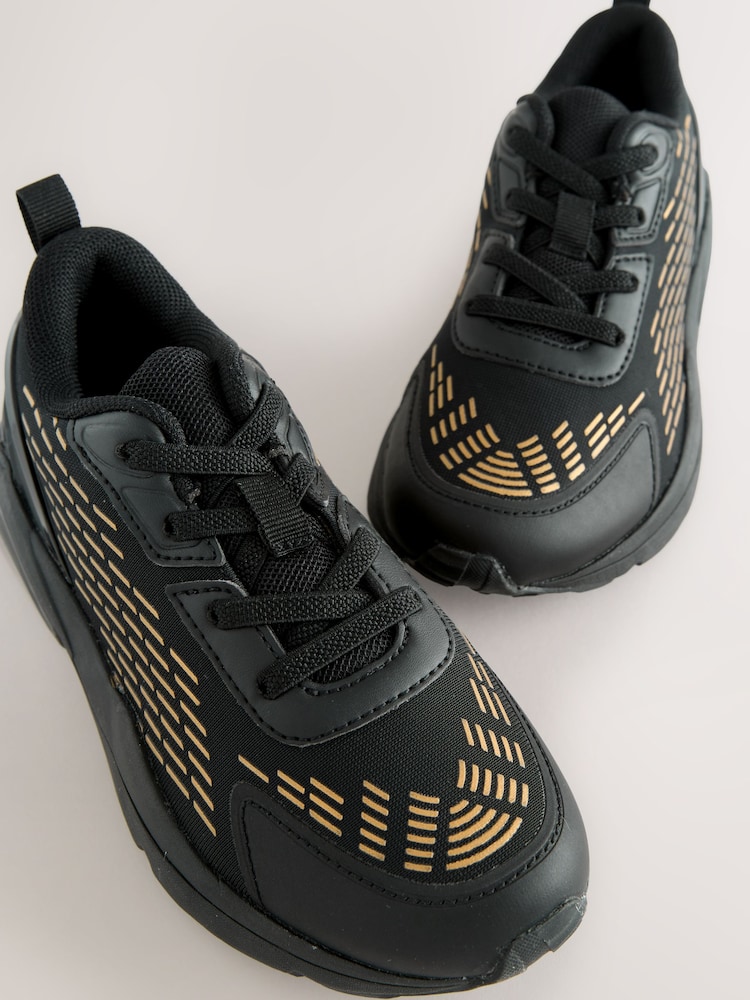 Black/Gold Standard Fit (F) Elastic Lace Trainers - Image 7 of 7