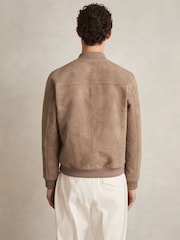 Reiss Mink Block Leather-Sleeve Suede Brick Bomber Jacket - Image 4 of 5