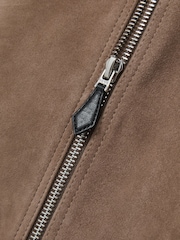 Reiss Mink Block Leather-Sleeve Suede Brick Bomber Jacket - Image 5 of 5