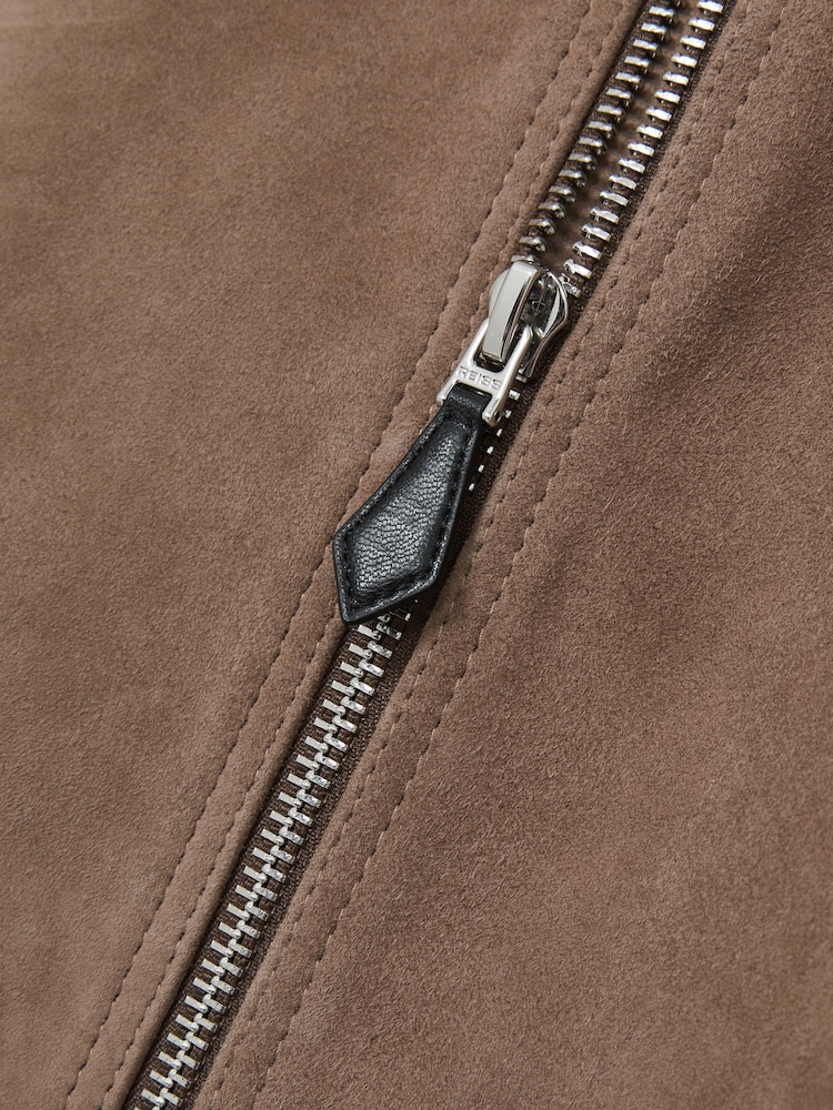 Reiss Mink Block Leather-Sleeve Suede Brick Bomber Jacket - Image 5 of 5