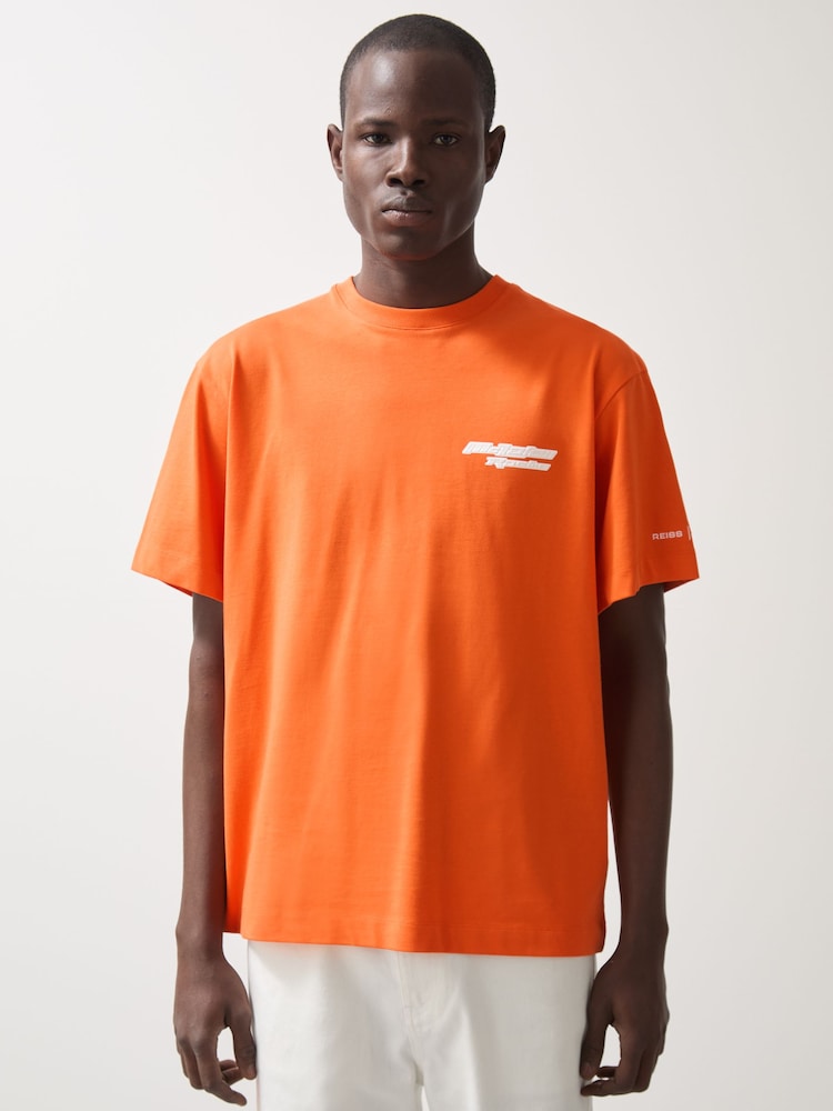 Reiss Papaya Orange Nakata McLaren F1 Team Oversize Logo T-Shirt Unisex Fit - Image 1 of 9