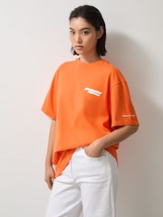Reiss Papaya Orange Nakata McLaren F1 Team Oversize Logo T-Shirt Unisex Fit - Image 5 of 9