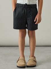 Reiss Navy Stripe Fraser Linen Blend Drawstring Shorts - Image 3 of 4
