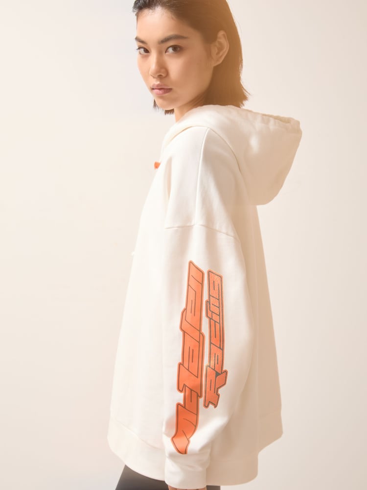 Reiss White Zak McLaren F1 Team Oversize Toggle Hoodie Unisex Fit - Image 3 of 10