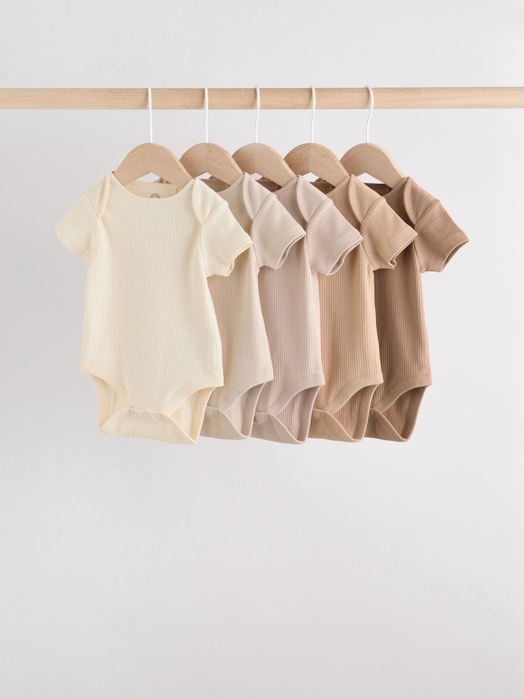 Cream Baby Short Sleeve Bodysuits 5 Pack - Image 1 of 15