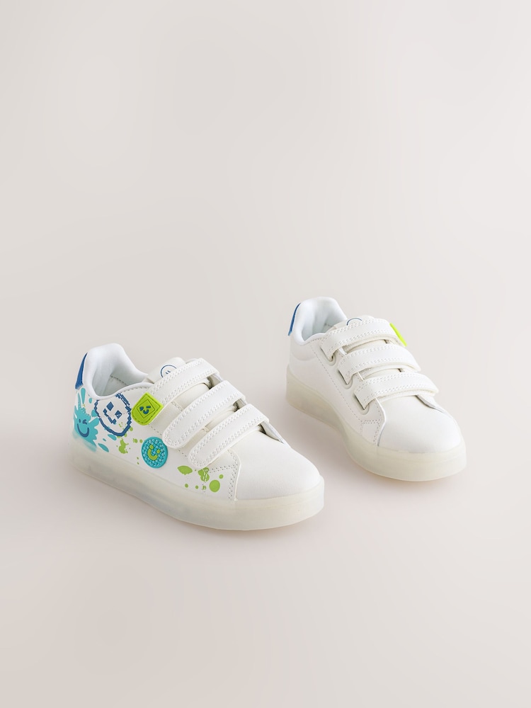 White Happy Face Light Up Touch Fastening Trainers - Image 2 of 8