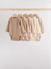 Cream Baby Long Sleeve Bodysuits 5 Pack - Image 1 of 15