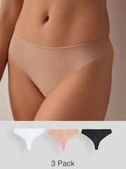 Black/White/Praline Nude Thong No VPL Lace Back Briefs 3 Pack - Image 1 of 13