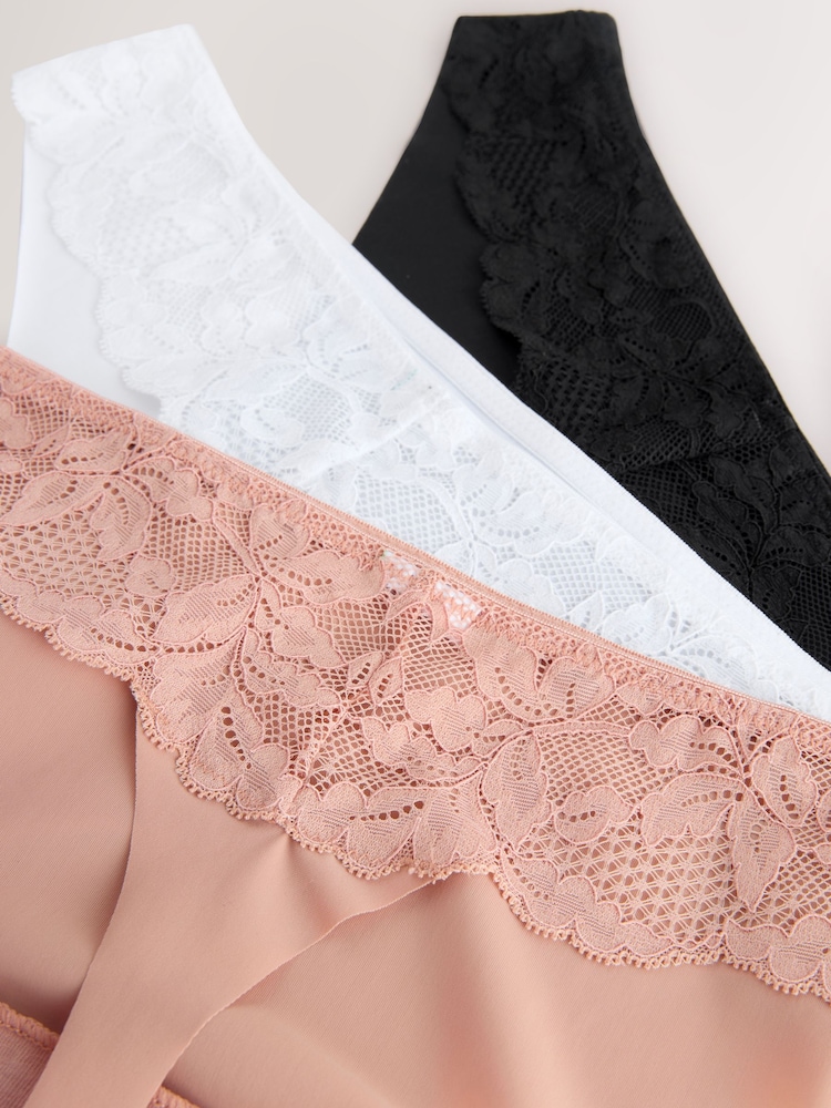 Black/White/Praline Nude Thong No VPL Lace Back Briefs 3 Pack - Image 13 of 13 Black/White/Praline Nude Thong No VPL Lace Back Briefs 3 Pack - Image 13 of 13