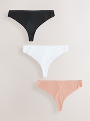 Black/White/Praline Nude Thong No VPL Lace Back Briefs 3 Pack - Image 8 of 13