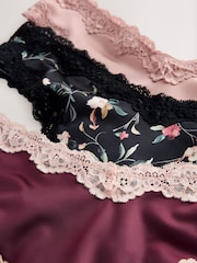 Pink/Berry/ Black Floral Thong High Shine Lace Trim Knickers 3 Pack - Image 10 of 10