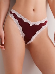 Pink/Berry/ Black Floral Thong High Shine Lace Trim Knickers 3 Pack - Image 2 of 10