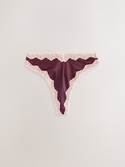 Pink/Berry/ Black Floral Thong High Shine Lace Trim Knickers 3 Pack - Image 6 of 10