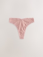 Pink/Berry/ Black Floral Thong High Shine Lace Trim Knickers 3 Pack - Image 7 of 10
