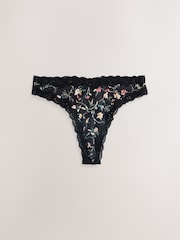 Pink/Berry/ Black Floral Thong High Shine Lace Trim Knickers 3 Pack - Image 8 of 10