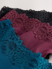 Blue/Pink Thong Lacetop Rib Knickers 3 Pack - Image 10 of 11