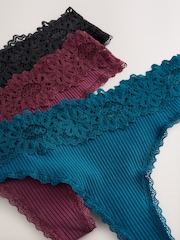Blue/Pink Thong Lacetop Rib Knickers 3 Pack - Image 11 of 11