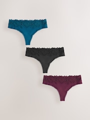 Blue/Pink Thong Lacetop Rib Knickers 3 Pack - Image 6 of 11
