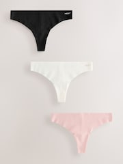 Cream/Pink/Black Thong Cotton Rich No VPL Knickers 3 Pack - Image 7 of 12