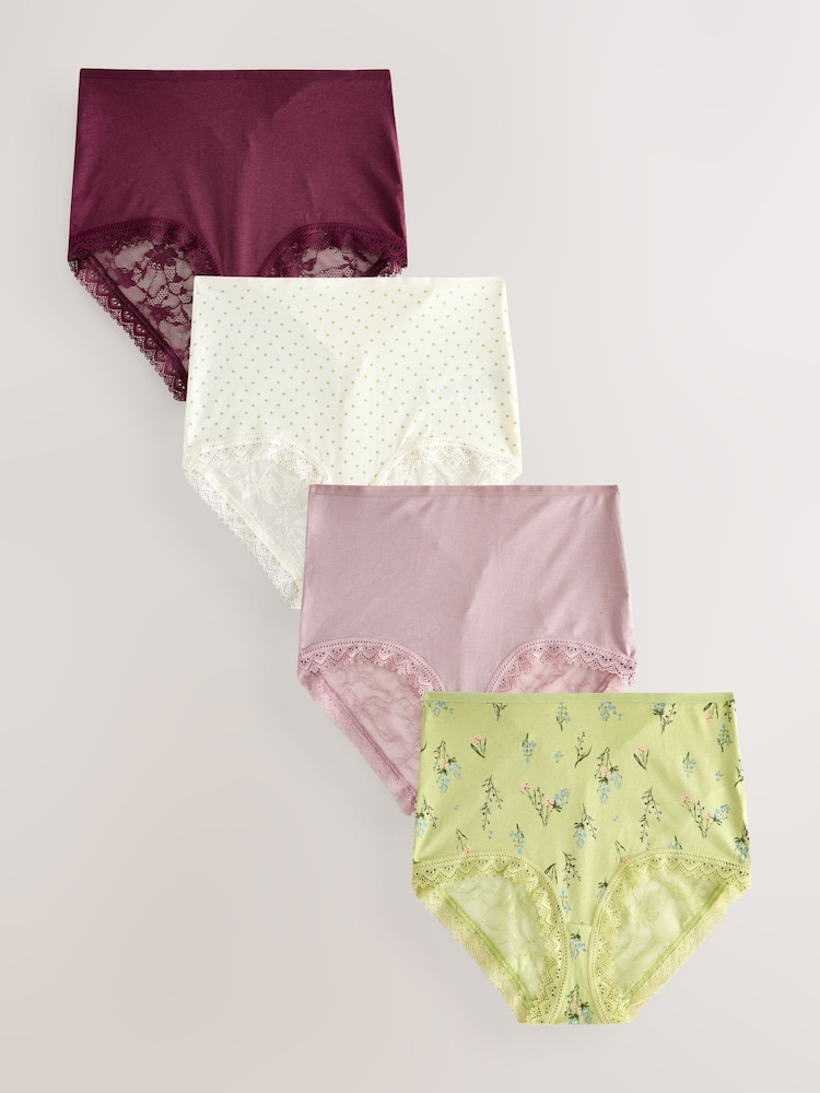 Green Floral Print/Berry Full Brief Full Brief Modal Ultimate Comfort Lace Knickers 4 Pack - Image 1 of 10 Green Floral Print/Berry Full Brief Full Brief Modal Ultimate Comfort Lace Knickers 4 Pack - Image 1 of 10