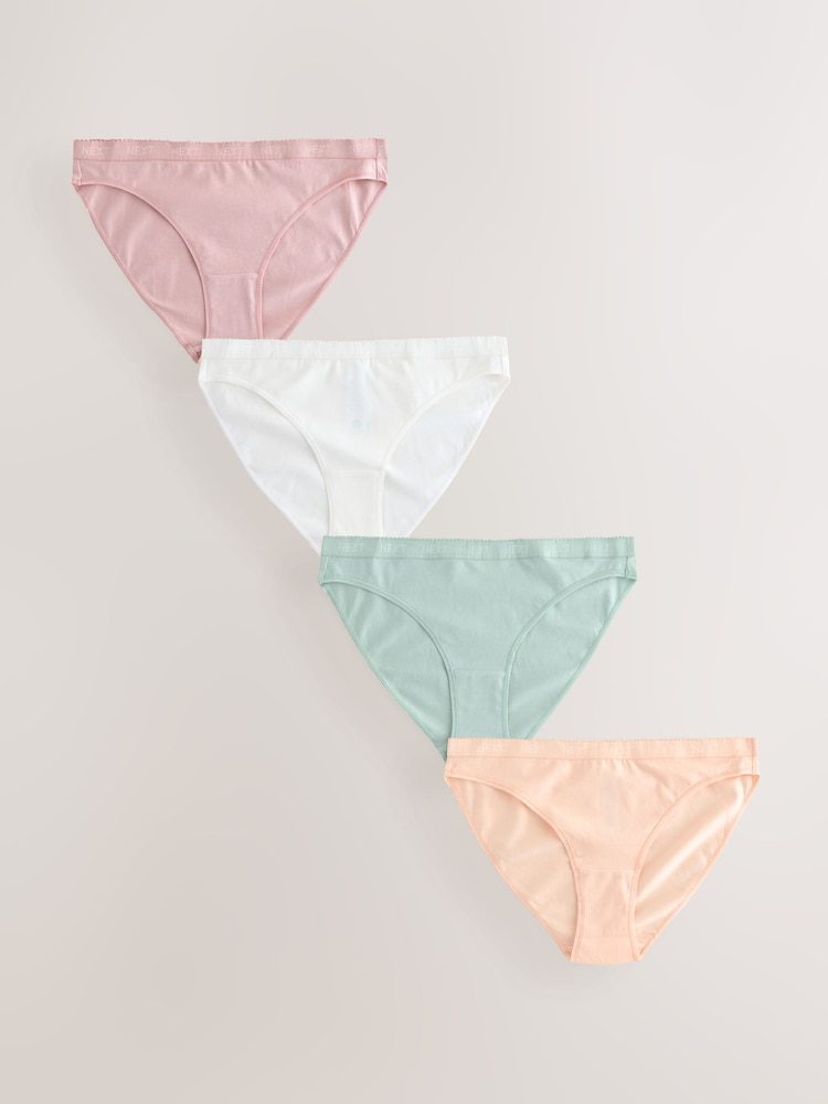 Pastel Scallop Logo High Leg Cotton Logo Knickers 4 Pack - Image 1 of 10