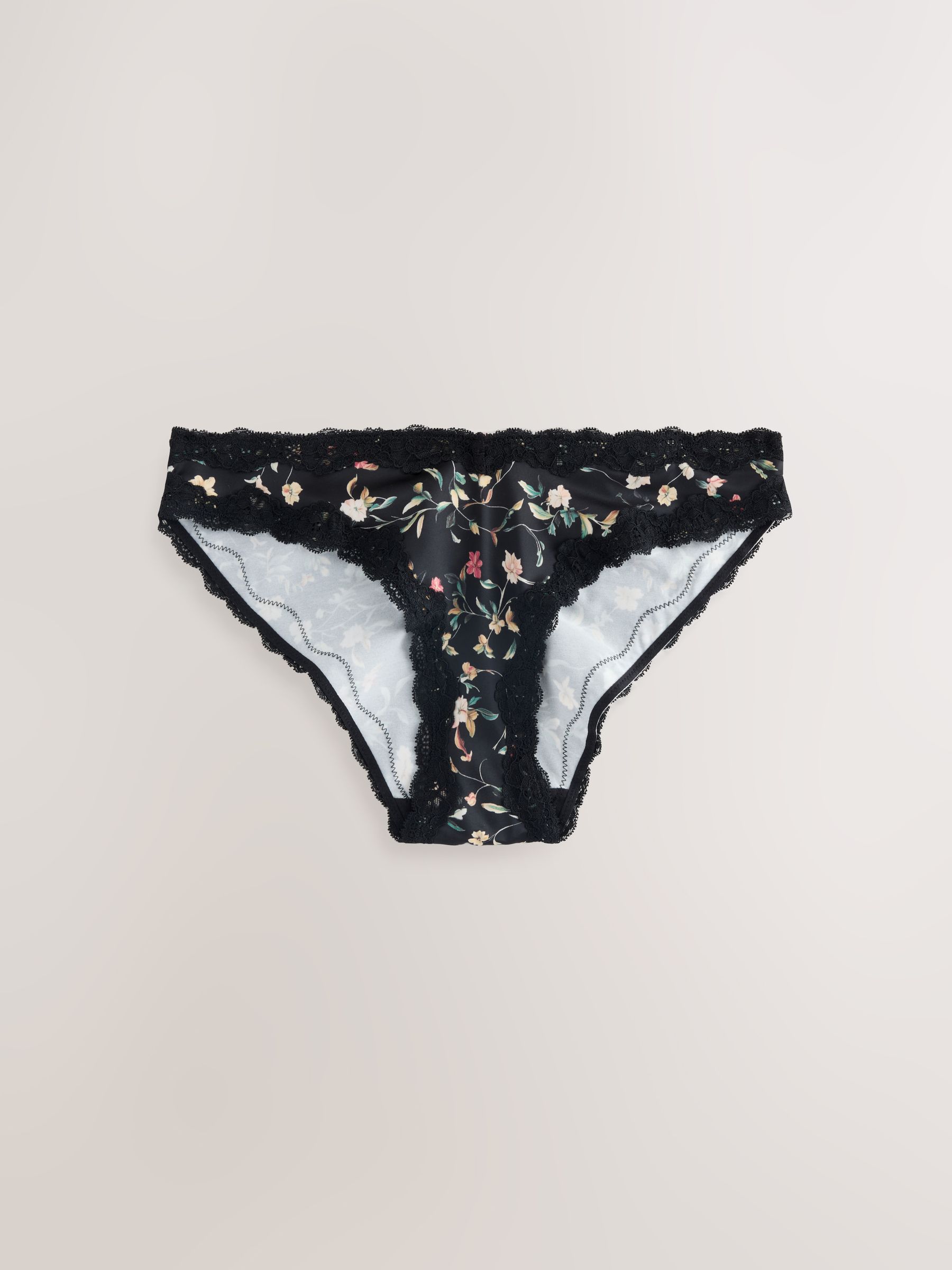 Buy Pink/Berry/ Black Floral Brazilian Satin Lace Trim Knickers 3